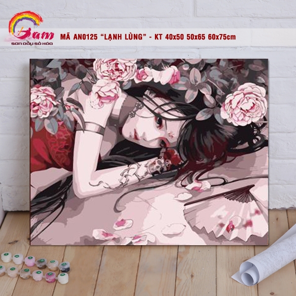Tranh số hóa tô màu theo số Gam mã AN0125 Tranh Anime cổ trang Cô gái lạnh lùng