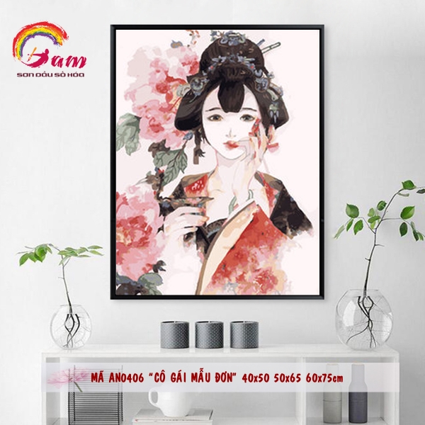 Tranh tô màu theo số Gam cô gái mẫ đơn AN0406