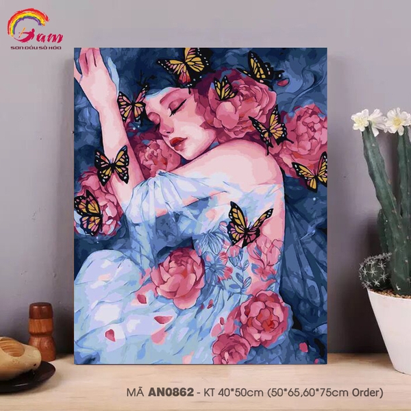 Tranh tô màu theo số AN0862 Tranh sơn dầu số hóa Cô gái thiên thần Nàng thơ AN0862