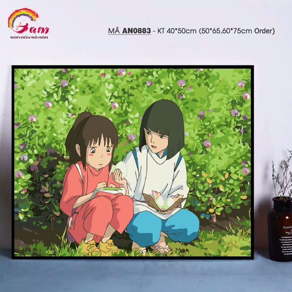 Tranh tô màu theo số sơn dầu số hóa Gam Phim Anime Nhật Bản Vùng đất linh hồn Haku và Chihoro mã AN0883