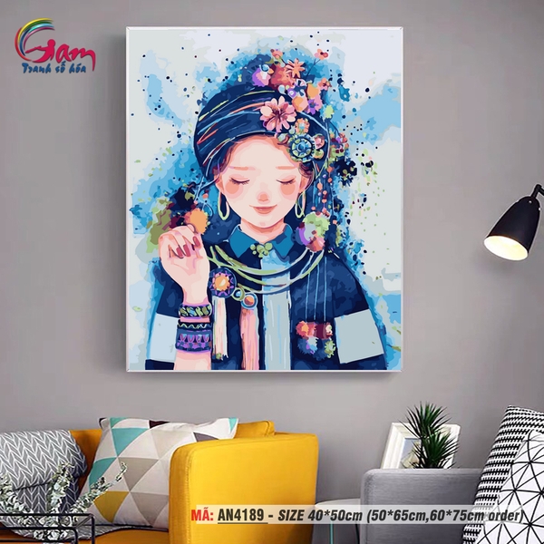 Tranh tô màu theo số Gam Cô gái dân tộc AN4189