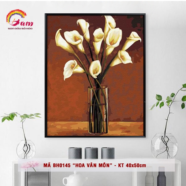 Tranh sơn dầu số hoá DIY tự vẽ bình hoa lọ hoa cổ - Mã BH0145 Hoa vân môn tranh bình hoa lọ hoa tĩnh vật cổ điển