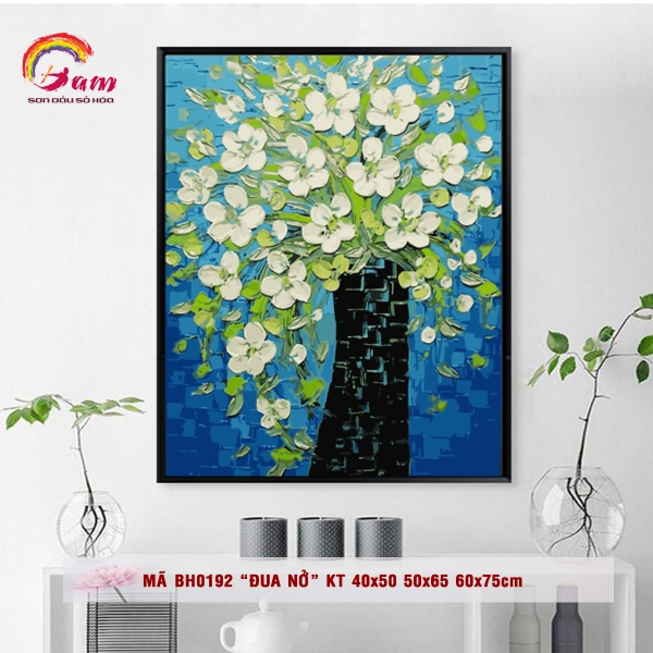Tranh số hóa tự tô màu Gam - Tranh lọ hoa mai hiện đại đơn giản mã BH0192