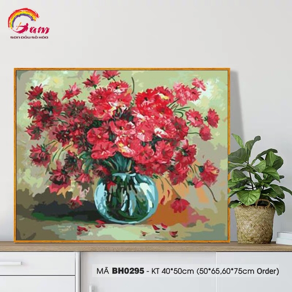 Tranh sơn dầu số hóa tự tô màu Gam Bình hoa hỷ khánh BH0295