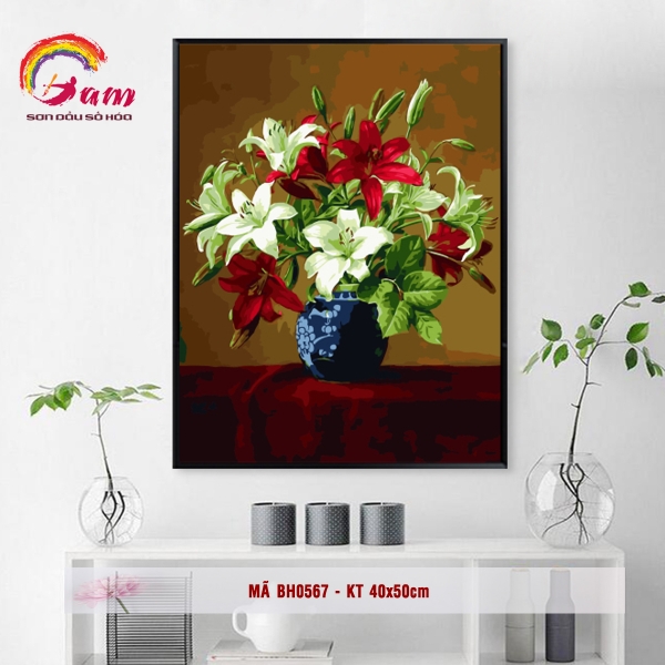 Tranh tự tô màu sơn dầu số hóa DIY bình hoa - Mã BH0567