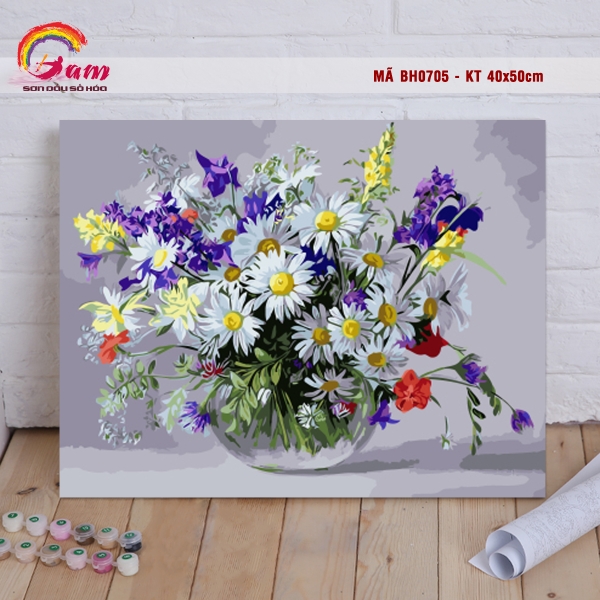Tranh tự tô màu sơn dầu số hóa DIY các loại hoa - Mã BH0705 Hoa dại đồng nội daisy