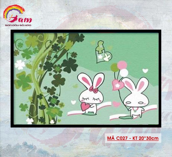 Tranh tự tô màu sơn dầu số hóa DIY size nhỏ cho trẻ em - Mã C027 Thỏ ngọc