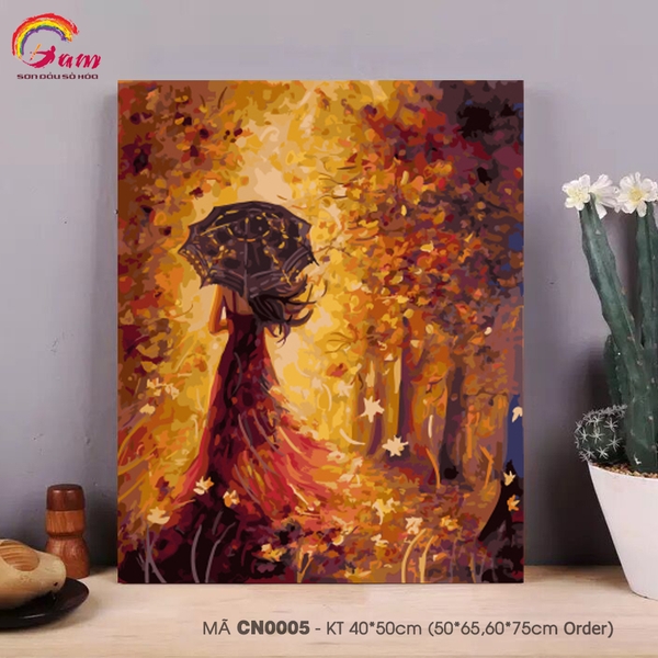 Tranh tô màu sơn dầu số hoá Gam - Tranh con người cô gái mùa thu mã CN0005