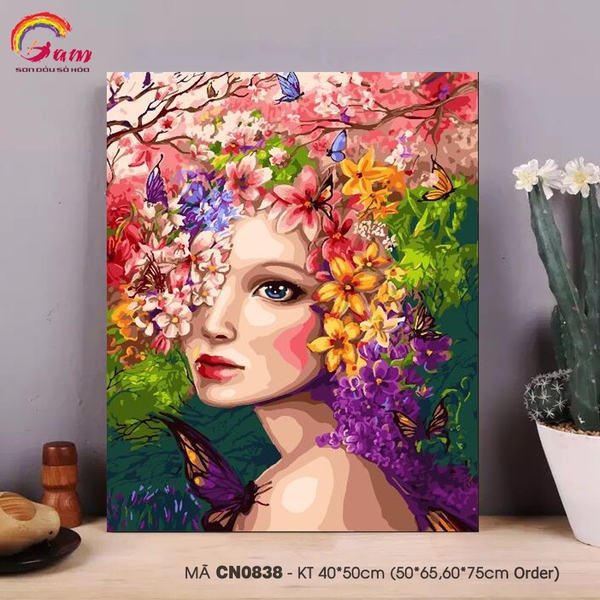 Tranh tô màu theo số sơn dầu số hóa CN0838 Con người và thiên nhiên Cô gái hoa