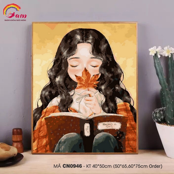 Tranh tô màu theo số Gam Cô bé ngồi đọc sách CN0946