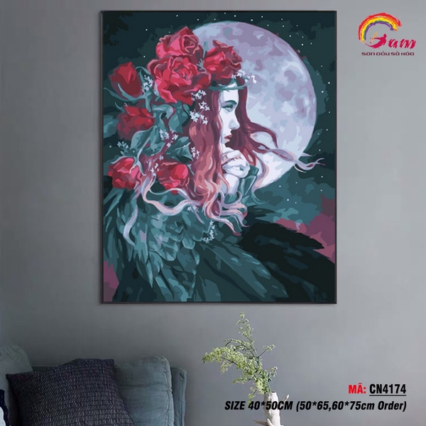 Tranh tô màu theo số Gam Cô gái dưới trăng CN4174