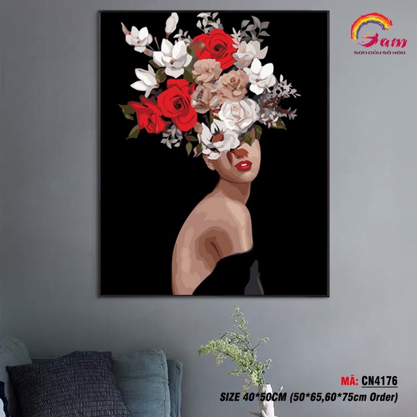 Tranh tô màu theo số Gam cô gái hoa CN4176