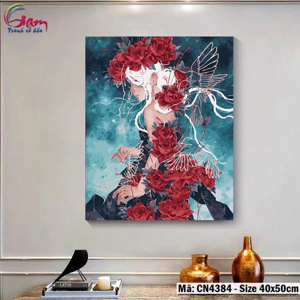 Tranh số hóa tự tô Cô gái và Hoa nghệ thuật GAM CN4384