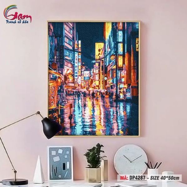 Tranh trang trí tự tô màu theo số Gam Đường phố Nhật lên đèn DP4287