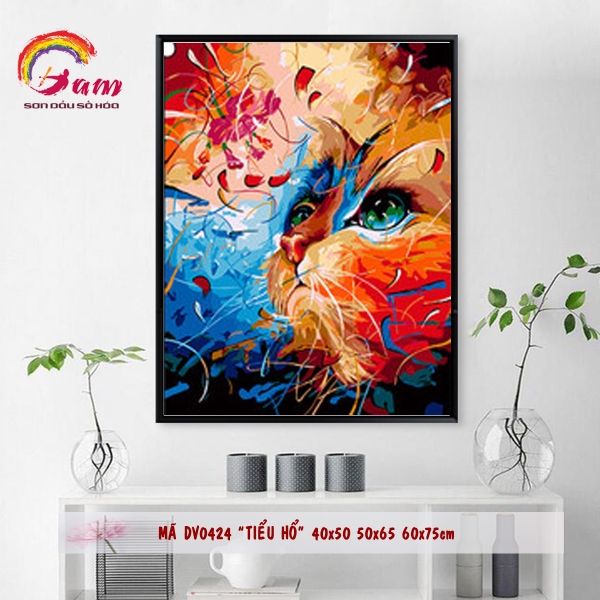Tranh sơn dầu tự tô số hoá động vật Mèo tiểu hổ DV0424