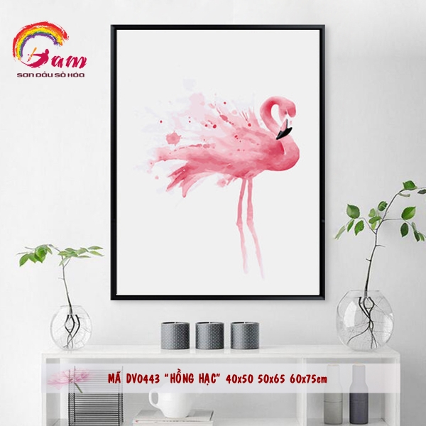 Tranh sơn dầu số hóa tô màu theo số Gam Hồng hạc Flamingo DV0443