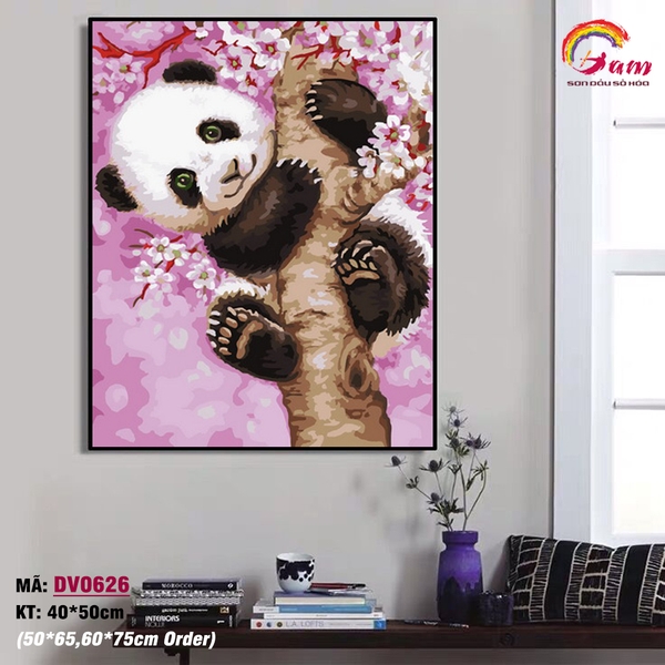 Tranh tự tô màu sơn dầu số hóa động vật - Mã DV0626 Gấu trúc Panda