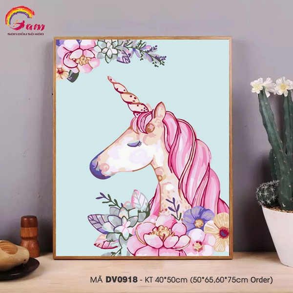 Tranh tự tô màu theo số sơn dầu số hóa Gam Tranh ngựa thần Unicorn thành công may mắn DV0918