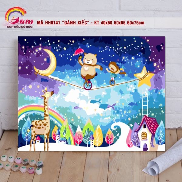 Tranh tô màu số hóa Gam Tranh hoạt hình Gánh xiếc dễ thương HH0141