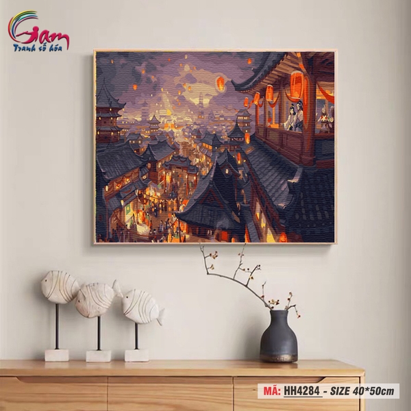 Tranh trang trí tự tô màu theo số Gam lễ hội đèn lồng Nhật Bản HH4284