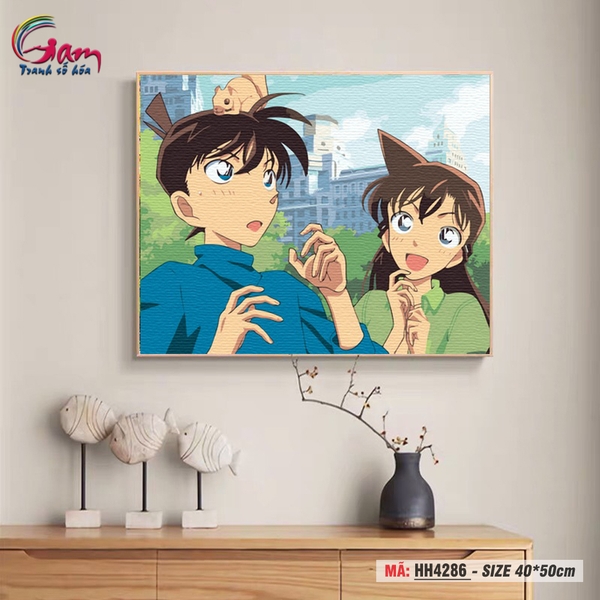 Tranh trang trí tự tô màu theo số Gam Conan Shinichi và Ran Mori HH4286