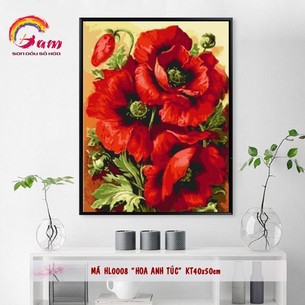 Tranh sơn dầu tự tô số hoá trang trí 40x50cm có khung - Mã HL0008 Anh túc
