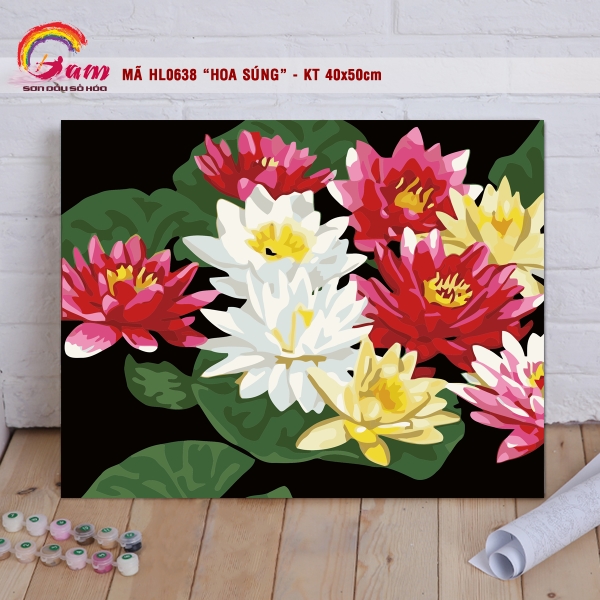 Tranh tự tô màu sơn dầu số hóa hoa lá Hoa súng mã HL0638