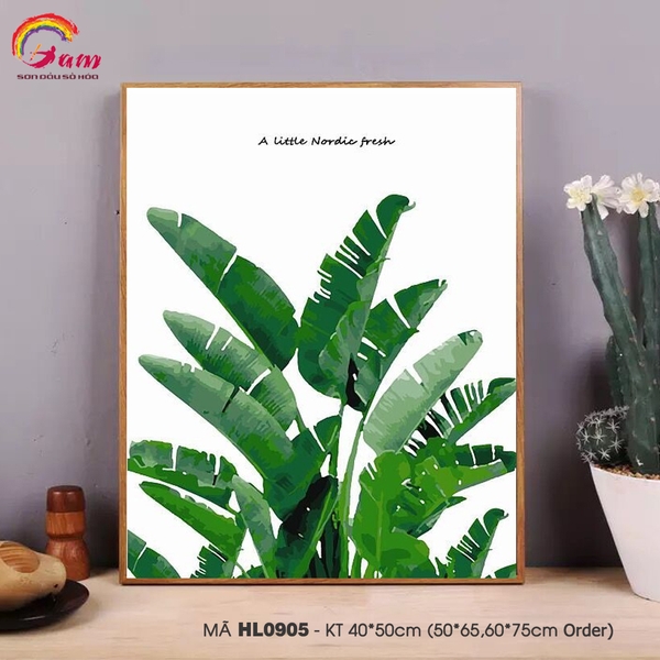Tranh số tự tô màu sơn dầu số hóa Gam - Tranh chiếc lá xanh đơn giản hiện đại phong cách Bắc Âu mã HL0905 - Mã HL0907
