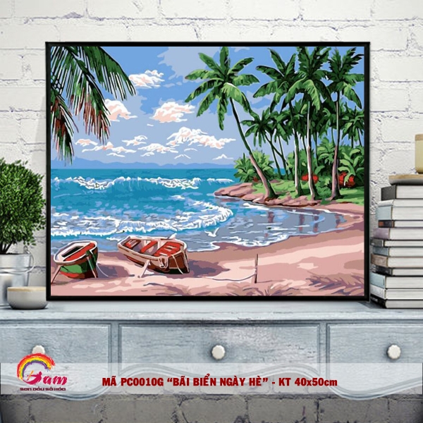 Tranh tô màu theo số sơn dầu số hóa Gam phong cảnh biển xanh thư giãn xả stress mã PC0010G
