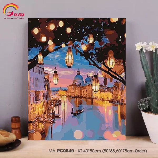 Tranh tô màu theo số phong cảnh đêm đèn lồng Venice PC0849