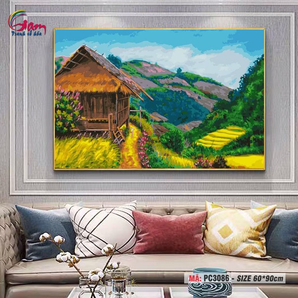 Tranh tô màu theo số Gam phong cảnh thiên nhiên ruộng bậc thang PC3086 chưa căng khung