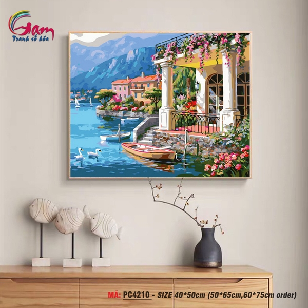 Tranh tô màu theo số Gam PC4210 khổ lớn 60x75cm căng sẵn (Hàng đặt trước)