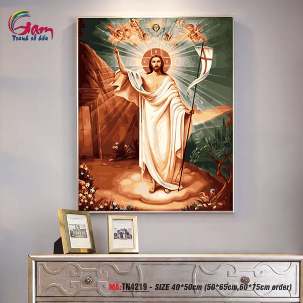 Tranh tô màu theo số Gam công giáo Chúa Phục Sinh TN4219