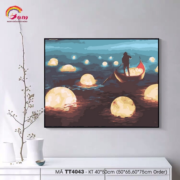 Tranh sơn dầu số hóa tự tô màu Gam trừu tượng Thuyền ánh sáng TT4043
