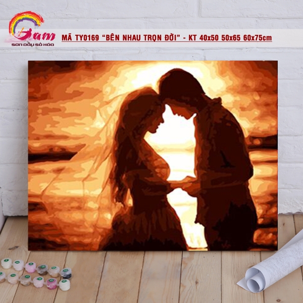 Tranh treo tường tự tô màu theo số Gam Tranh tình yêu đôi lứa bên ánh hoàng hôn mã TY0169