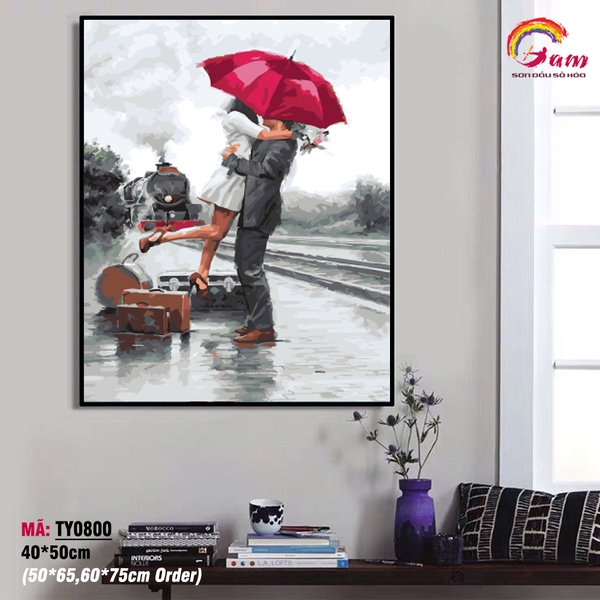 Tranh sơn dầu số hóa tự vẽ DIY tình yêu đôi lứa - Mã TY0800 Chiếc ôm ngày gặp lại