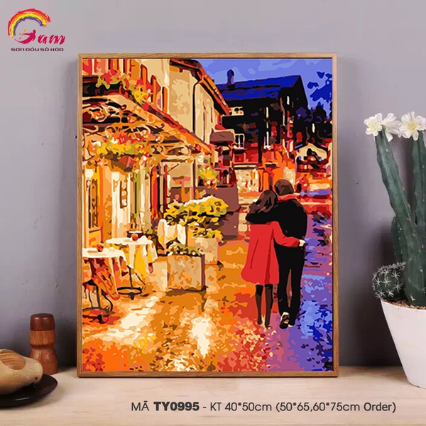 Tranh tô màu theo số sơn dầu số hóa tình yêu đôi lứa tranh Couple TY0995