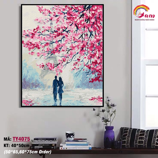 Tranh tô màu theo số sơn dầu số hóa Gam sánh đôi mùa xuân TY4075