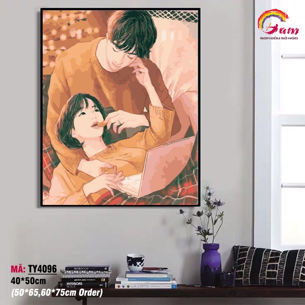Tranh sơn dầu số hóa tự tô màu Gam Tranh tình yêu đôi lứa Hàn Quốc TY4096
