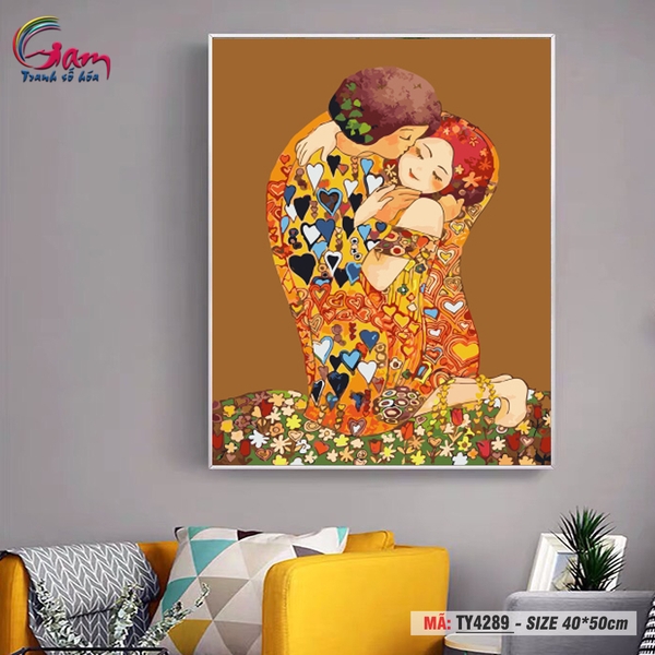 Tranh trang trí tự tô màu theo số Gam The Kiss cách điệu TY4289