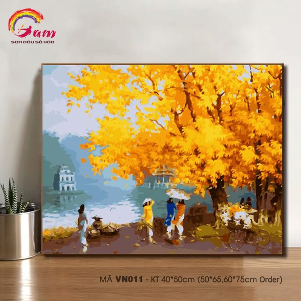 Tranh tô màu theo số sơn dầu số hóa VN011 Tranh phố cổ Hà Nội Chiều thu bên Hồ Gươm Paint by numbers kit