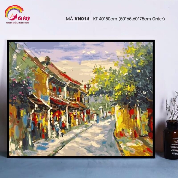 Tranh tô màu theo số sơn dầu số hóa Gam Tranh phong cảnh Việt Nam Phố cổ Hội An mã VN014