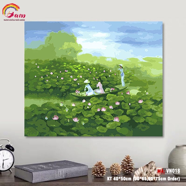 Tranh tô màu theo số Gam phong cảnh đầm sen Việt Nam VN018