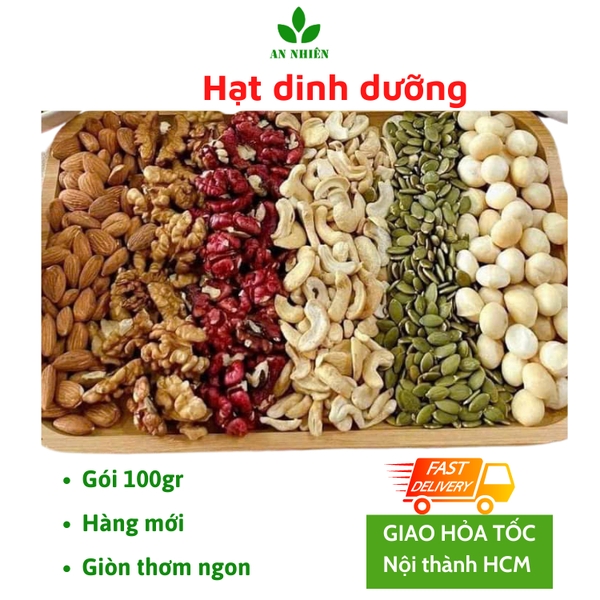 Hạt dinh dưỡng An Nhiên gói nhỏ 100gr macca, hạnh nhân, óc chó, hạt điều