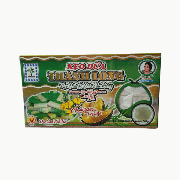 Kẹo dừa Thanh Long đặc sản Bến Tre vị lá dứa sầu riêng hộp 300gr