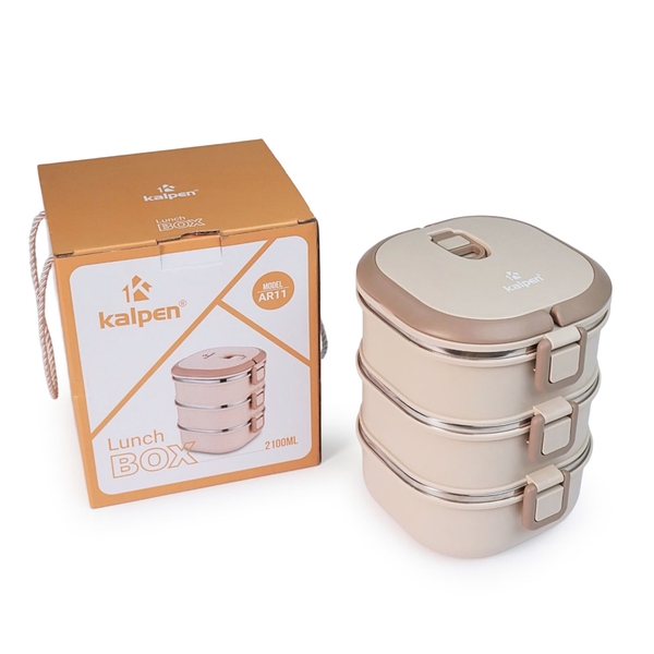 Hộp cơm 3 tầng Inox 304 Kalpen AR11 dung tích 2.1L