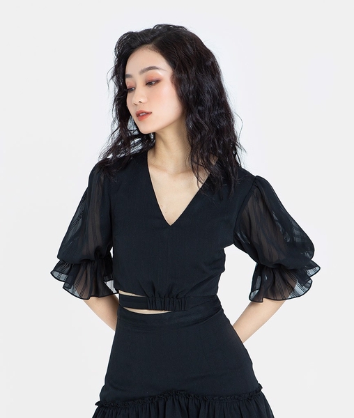 Áo kiểu cổ tim tay nhún