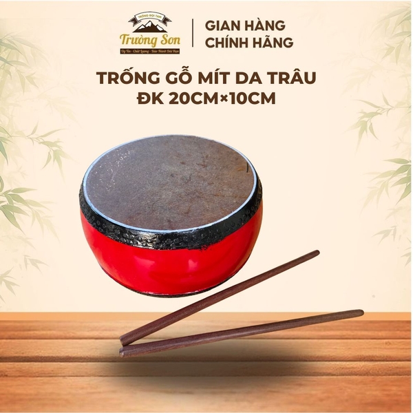 Trống Đế 20×10cm Tang Ghép Gỗ Mít Sơn Đỏ – Mặt Da Trâu