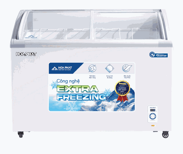 Tủ đông kính cong trưng bày Hòa Phát Inverter 1 ngăn 2 cánh HSF AD8357.C1 600 lít