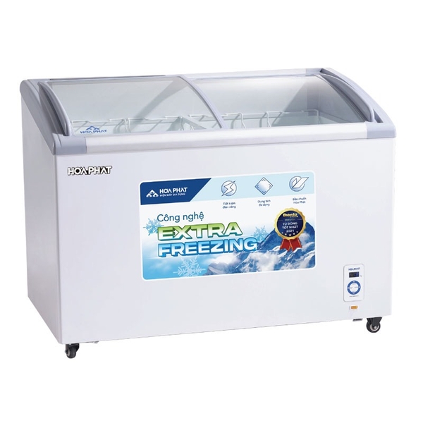 Tủ đông trưng bày kính cong Hòa Phát 1 ngăn  đông 2 cánh trượt HSF AD6357.C1 dài 1.2 MÉT.